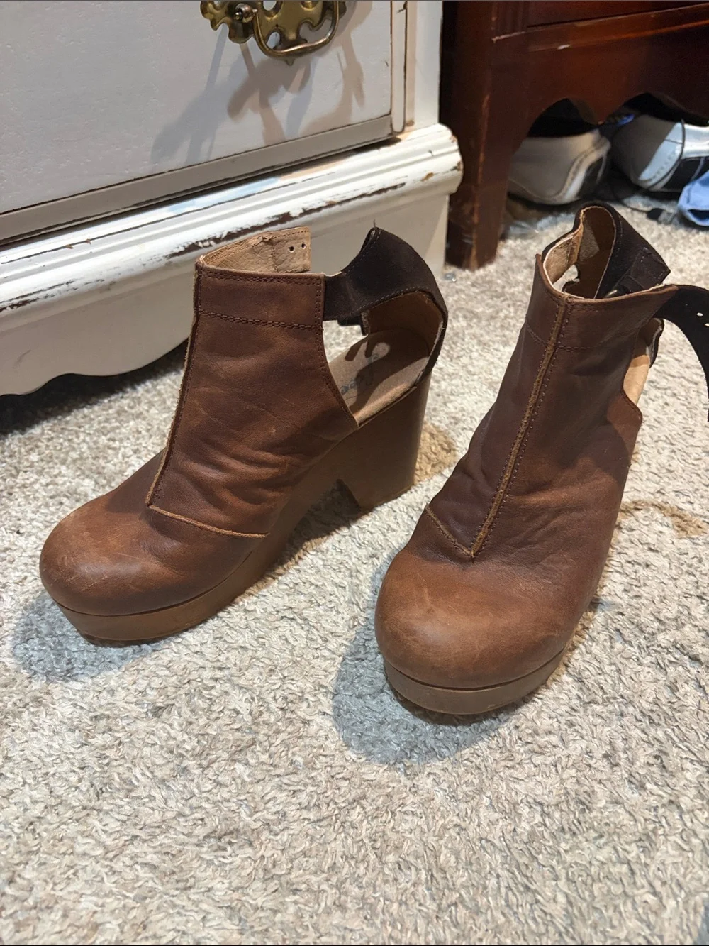 Free People Amber Orchard Brown Leather Platform Ankle Boot Clogs